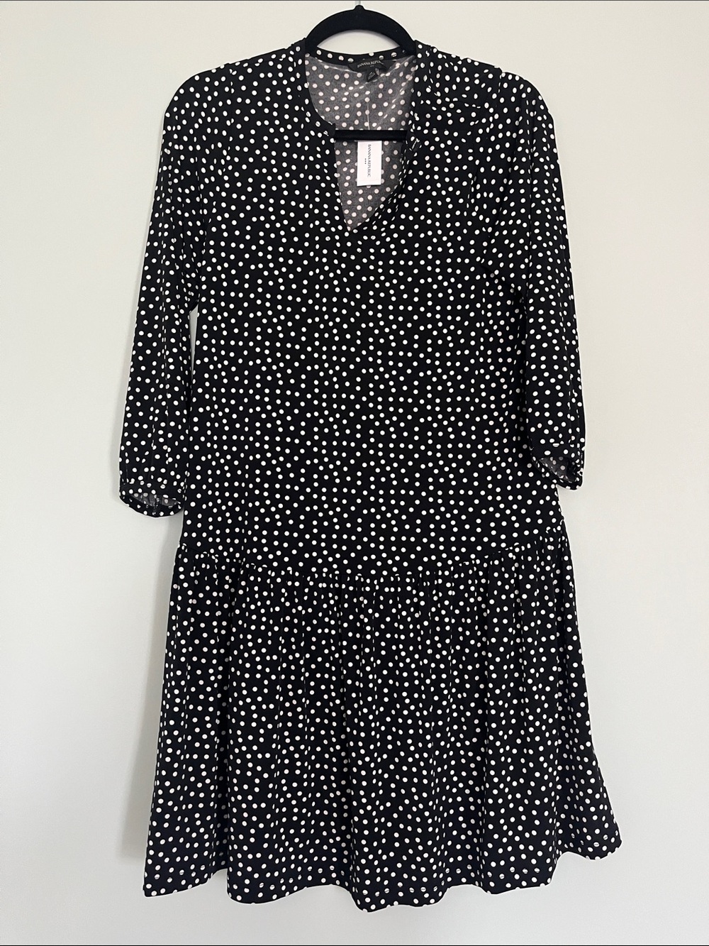 Banana Republic NWT Black & White Polka Dress Long Bubble Sleeve Midi Dress M